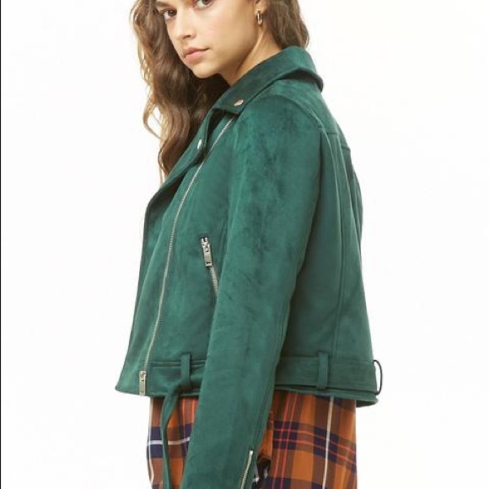 Forever 21 velvet green biker jacket